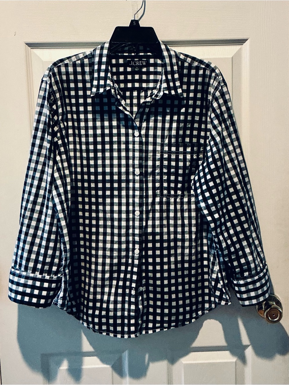 J. Crew Black White Gingham Button-Down Shirt Signature Fit Casual Career SZ 16